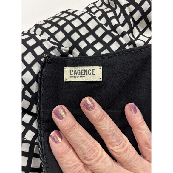 L'agence Dress Black White Check Window Pane Check Print 6 Lined - Picture 4 of 13